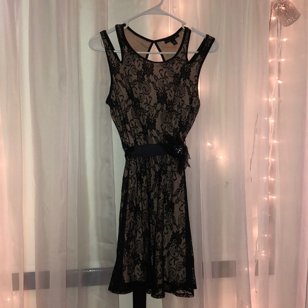 Black lace dress with cream underlay
